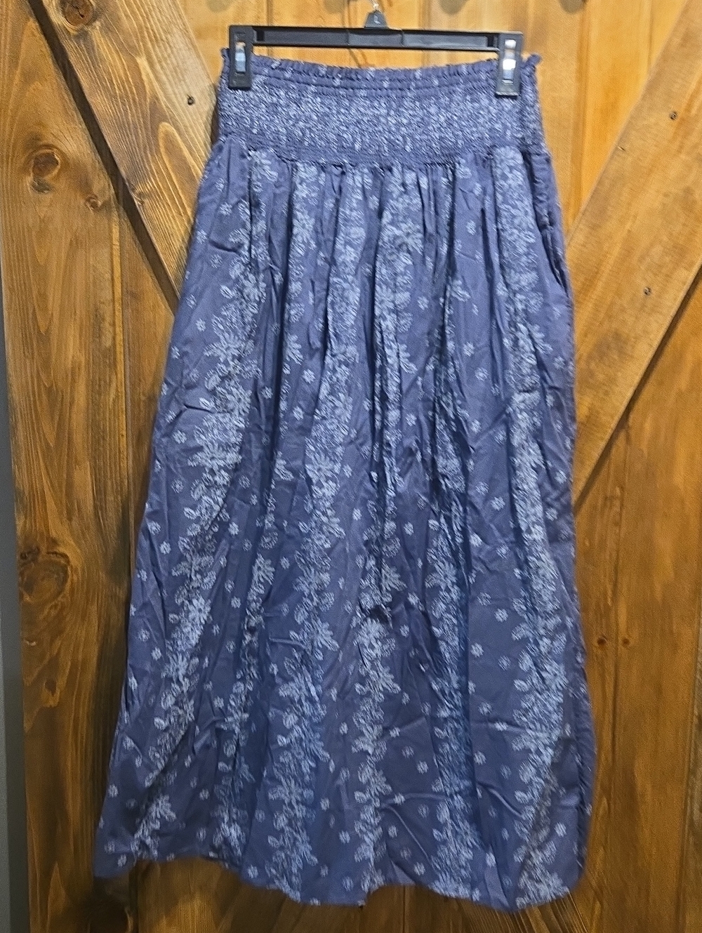 Universal Thread Navy Blue Floral Maxi Skirt with Smocked Waist